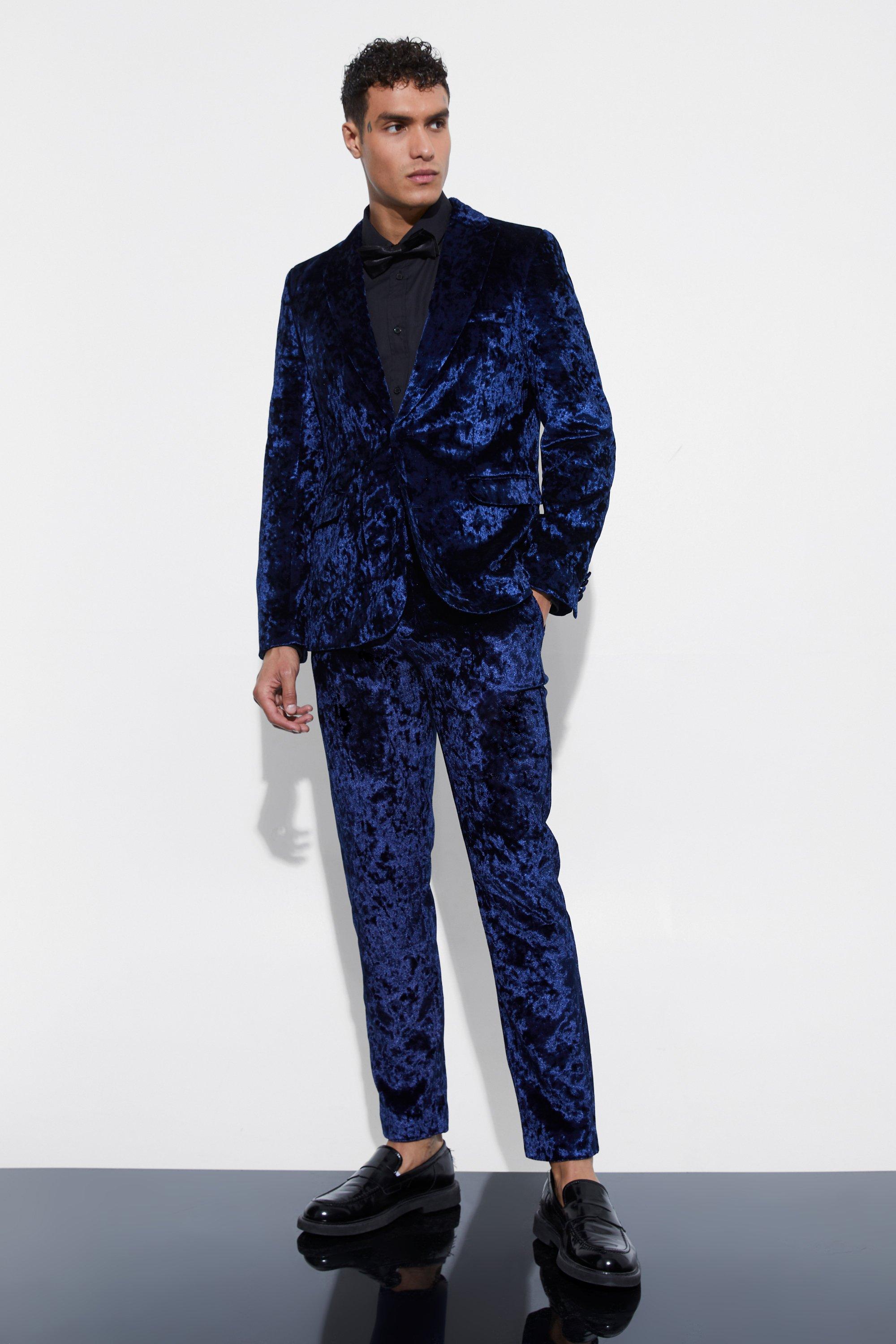 Navy blue velvet outlet trouser suit